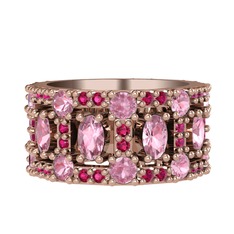 Pembe kuvars ve rodolit garnet 8 ayar rose altın yüzük