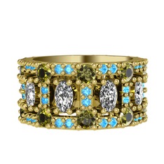 Zelie Tamtur Yüzük - Beyaz zirkon, peridot ve akuamarin 8 ayar altın yüzük #1lszlt1