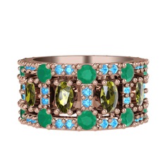 Zelie Tamtur Yüzük - Peridot, kök zümrüt ve akuamarin 18 ayar rose altın yüzük #1lt4bdx