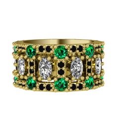 Zelie Tamtur Yüzük - Swarovski, yeşil kuvars ve siyah zirkon 14 ayar altın yüzük #1lwk3f