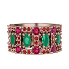 Zelie Tamtur Yüzük - Kök zümrüt, rodolit garnet ve garnet 8 ayar rose altın yüzük #1lz0xi8