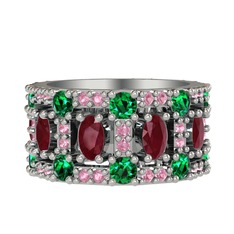 Zelie Tamtur Yüzük - Kök yakut, yeşil kuvars ve pembe kuvars 8 ayar beyaz altın yüzük #1mcu9gw