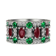 Zelie Tamtur Yüzük - Kök yakut, yeşil kuvars ve swarovski 18 ayar beyaz altın yüzük #1medep4