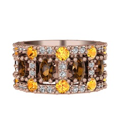 Zelie Tamtur Yüzük - Dumanlı kuvars, sitrin ve swarovski 14 ayar rose altın yüzük #1mfnh2t
