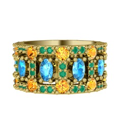 Zelie Tamtur Yüzük - Akuamarin, sitrin ve kök zümrüt 8 ayar altın yüzük #1mn3q6p