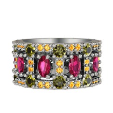 Rodolit garnet, peridot ve sitrin 18 ayar beyaz altın yüzük