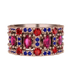 Rodolit garnet, garnet ve lab safir 925 ayar rose altın kaplama gümüş yüzük