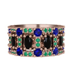 Zelie Tamtur Yüzük - Siyah zirkon, lab safir ve kök zümrüt 8 ayar rose altın yüzük #1mx3z8e