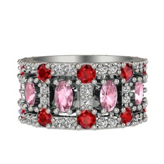 Zelie Tamtur Yüzük - Pembe kuvars, garnet ve swarovski 14 ayar beyaz altın yüzük #1n07z9p