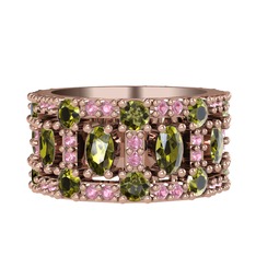 Zelie Tamtur Yüzük - Peridot ve pembe kuvars 8 ayar rose altın yüzük #1n2mzkn
