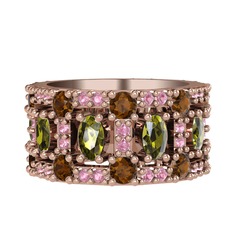 Zelie Tamtur Yüzük - Peridot, dumanlı kuvars ve pembe kuvars 925 ayar rose altın kaplama gümüş yüzük #1n2opuv