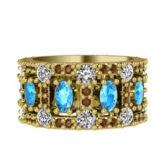 Zelie Tamtur Yüzük - Akuamarin, pırlanta ve dumanlı kuvars 8 ayar altın yüzük (1.76 karat) #1n3svip