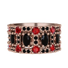 Siyah zirkon ve garnet 925 ayar rose altın kaplama gümüş yüzük