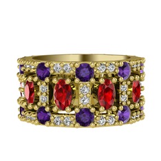 Garnet, ametist ve swarovski 14 ayar altın yüzük