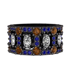 Zelie Tamtur Yüzük - Swarovski, dumanlı kuvars ve lab safir 925 ayar siyah rodyum kaplama gümüş yüzük #1nkdkuy