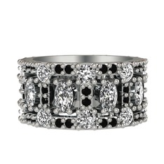 Zelie Tamtur Yüzük - Swarovski, beyaz zirkon ve siyah zirkon 14 ayar beyaz altın yüzük #1nuke5m