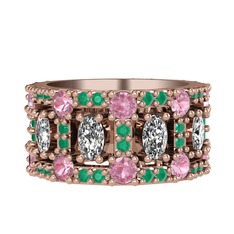 Zelie Tamtur Yüzük - Swarovski, pembe kuvars ve kök zümrüt 18 ayar rose altın yüzük #1nysqza