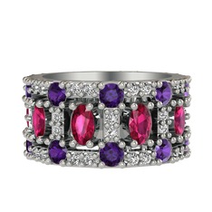 Zelie Tamtur Yüzük - Rodolit garnet, ametist ve pırlanta 8 ayar beyaz altın yüzük (0.66 karat) #1o23nxv