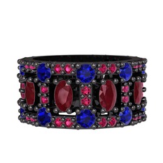 Zelie Tamtur Yüzük - Kök yakut, lab safir ve rodolit garnet 925 ayar siyah rodyum kaplama gümüş yüzük #1o2x8ya