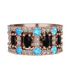 Zelie Tamtur Yüzük - Siyah zirkon, akuamarin ve pırlanta 925 ayar rose altın kaplama gümüş yüzük (0.66 karat) #1o8rztk