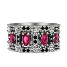 Zelie Tamtur Yüzük - Rodolit garnet, pırlanta ve siyah zirkon 8 ayar beyaz altın yüzük (1.76 karat) #1ocvofs