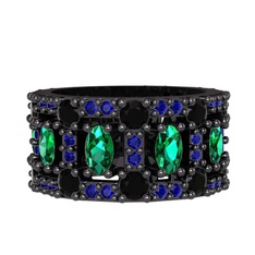 Zelie Tamtur Yüzük - Yeşil kuvars, siyah zirkon ve lab safir 925 ayar siyah rodyum kaplama gümüş yüzük #1ohavey