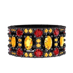 Zelie Tamtur Yüzük - Sitrin ve garnet 925 ayar siyah rodyum kaplama gümüş yüzük #1oibbux