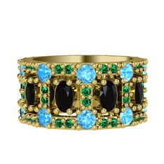 Zelie Tamtur Yüzük - Siyah zirkon, akuamarin ve yeşil kuvars 925 ayar altın kaplama gümüş yüzük #1ooh0kt