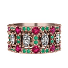 Zelie Tamtur Yüzük - Swarovski, rodolit garnet ve kök zümrüt 18 ayar rose altın yüzük #1ow2jl8