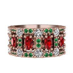 Zelie Tamtur Yüzük - Garnet, pırlanta ve yeşil kuvars 8 ayar rose altın yüzük (1.76 karat) #1ow8c71