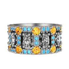 Zelie Tamtur Yüzük - Swarovski, sitrin ve akuamarin 18 ayar beyaz altın yüzük #1p0xfvy