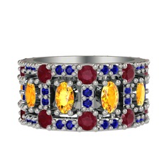 Zelie Tamtur Yüzük - Sitrin, kök yakut ve lab safir 925 ayar gümüş yüzük #1p17ogi