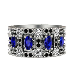 Zelie Tamtur Yüzük - Lab safir, pırlanta ve siyah zirkon 8 ayar beyaz altın yüzük (1.76 karat) #1p3yyan