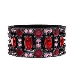 Zelie Tamtur Yüzük - Garnet, kök yakut ve pembe kuvars 925 ayar siyah rodyum kaplama gümüş yüzük #1p4yi57