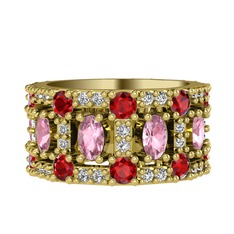 Zelie Tamtur Yüzük - Pembe kuvars, garnet ve swarovski 8 ayar altın yüzük #1pcq3xi