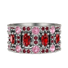 Garnet, pembe kuvars ve kök yakut 14 ayar beyaz altın yüzük