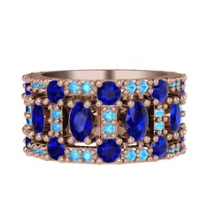 Lab safir ve akuamarin 14 ayar rose altın yüzük