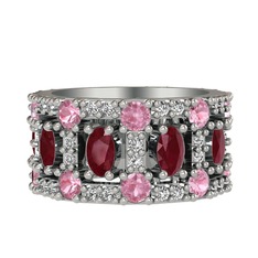 Zelie Tamtur Yüzük - Kök yakut, pembe kuvars ve swarovski 8 ayar beyaz altın yüzük #1piiia4