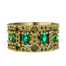 Yeşil kuvars ve peridot 925 ayar altın kaplama gümüş yüzük