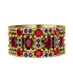 Zelie Tamtur Yüzük - Kök yakut, garnet ve ametist 925 ayar altın kaplama gümüş yüzük #1prw1ky