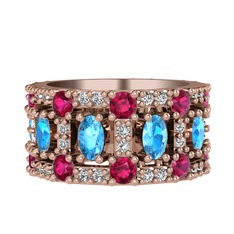 Zelie Tamtur Yüzük - Akuamarin, rodolit garnet ve swarovski 14 ayar rose altın yüzük #1pspnat