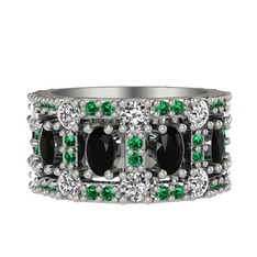 Zelie Tamtur Yüzük - Siyah zirkon, pırlanta ve yeşil kuvars 14 ayar beyaz altın yüzük (1.76 karat) #1q0v5eg