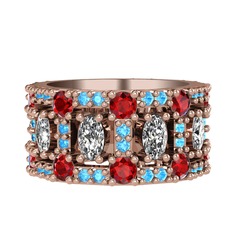 Swarovski, garnet ve akuamarin 18 ayar rose altın yüzük