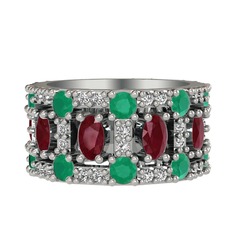 Zelie Tamtur Yüzük - Kök yakut, kök zümrüt ve beyaz zirkon 925 ayar gümüş yüzük #1qkrj3a