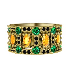 Zelie Tamtur Yüzük - Sitrin, yeşil kuvars ve siyah zirkon 8 ayar altın yüzük #1qs8dwb