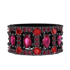 Zelie Tamtur Yüzük - Rodolit garnet, garnet ve kök yakut 925 ayar siyah rodyum kaplama gümüş yüzük #1qvx8ye
