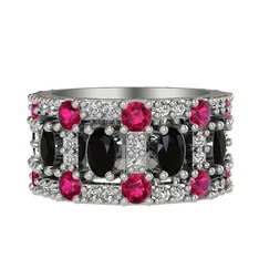 Zelie Tamtur Yüzük - Siyah zirkon, rodolit garnet ve beyaz zirkon 18 ayar beyaz altın yüzük #1r6l1e8