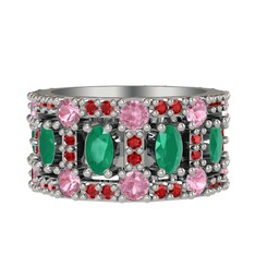 Zelie Tamtur Yüzük - Kök zümrüt, pembe kuvars ve garnet 925 ayar gümüş yüzük #1revkev