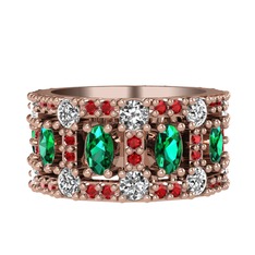 Zelie Tamtur Yüzük - Yeşil kuvars, beyaz zirkon ve garnet 14 ayar rose altın yüzük #1rfg8rn