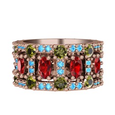 Garnet, peridot ve akuamarin 14 ayar rose altın yüzük